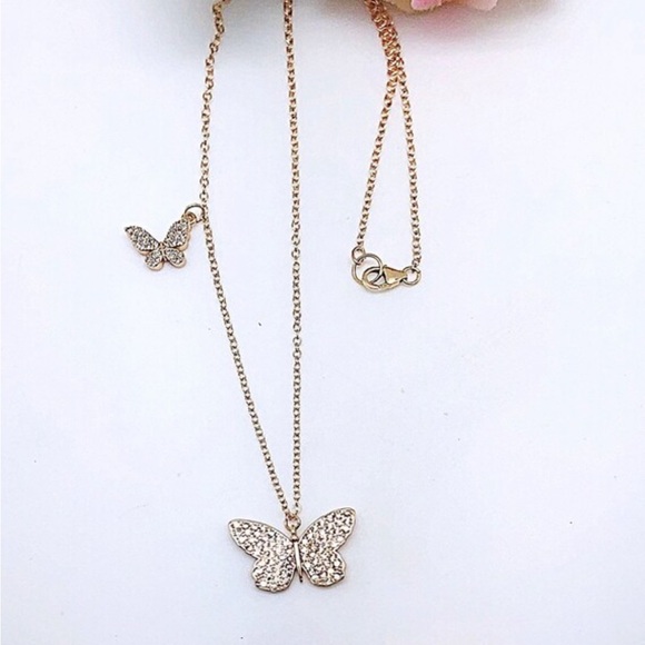 Big & Little Butterfly Necklace in CZ & White Topaz, Gold Filled, Or 2 Smalls - Picture 2 of 10